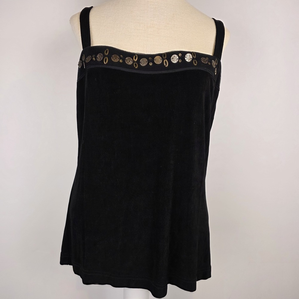 Coldwater Creek Vintage 90s Black Embellished tank Top Made USA L Slinky Retro